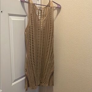 Beige Open-Knit Sleeveless Cover-Up Dress